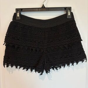 Women’s Elegant Black Lace Crochet Layered Shorts - Size Medium